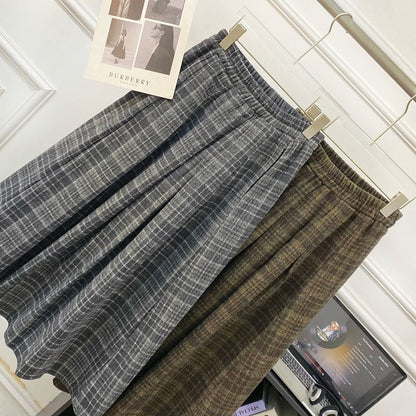 Plaid Pleated A-Line Maxi Skirt