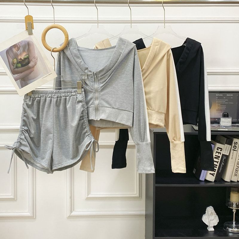 Zip-Up Hoodie and Shorts Set