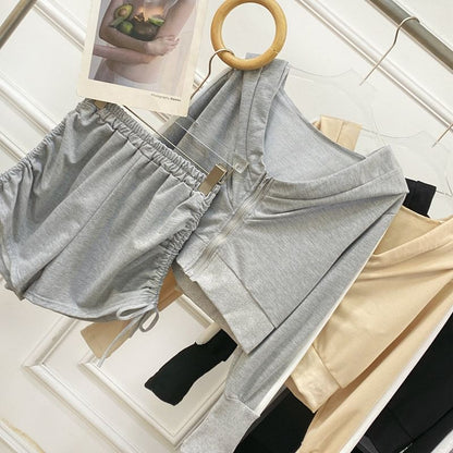 Zip-Up Hoodie and Shorts Set