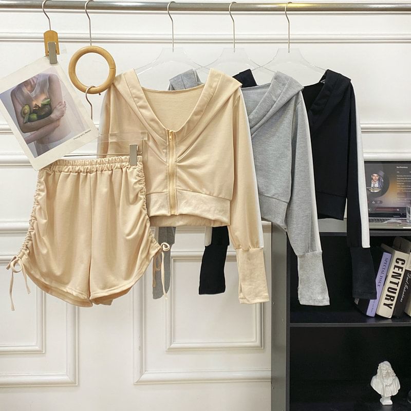 Zip-Up Hoodie and Shorts Set