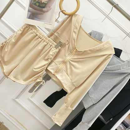 Zip-Up Hoodie and Shorts Set