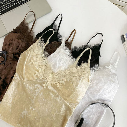 V-Neck Lace Trim Crop Camisole