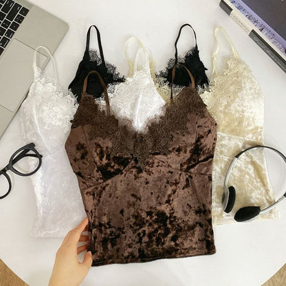 V-Neck Lace Trim Crop Camisole
