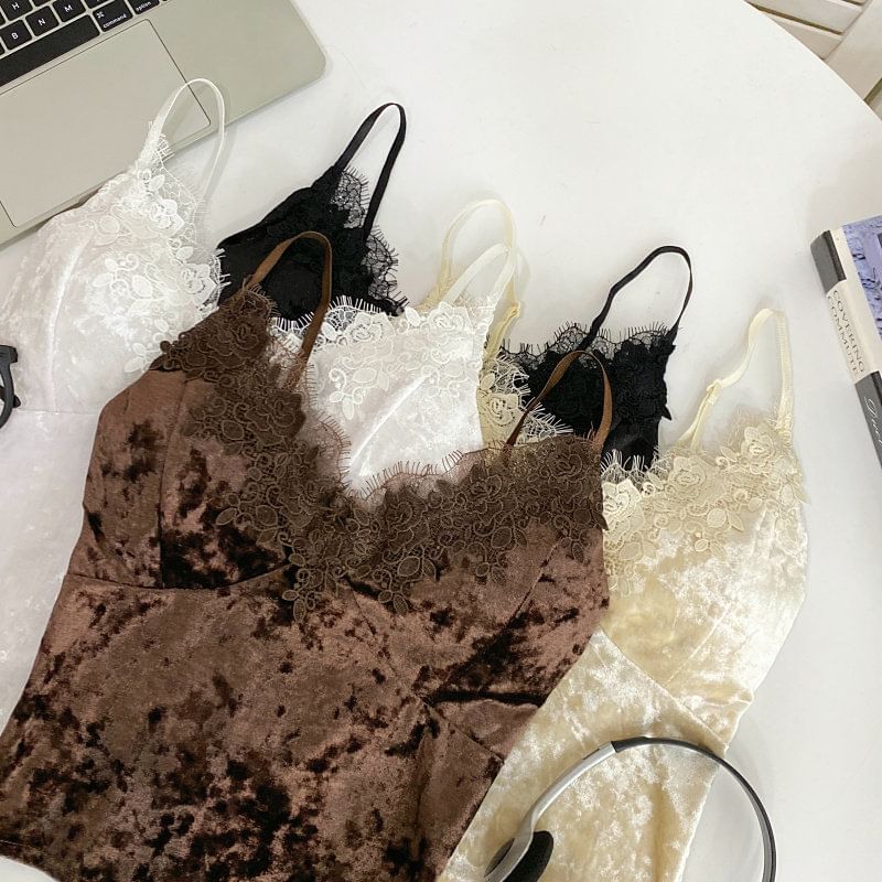 V-Neck Lace Trim Crop Camisole