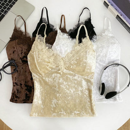 V-Neck Lace Trim Crop Camisole