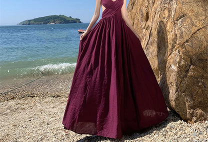 Spaghetti Strap Cutout Plain Maxi A-Line Dress