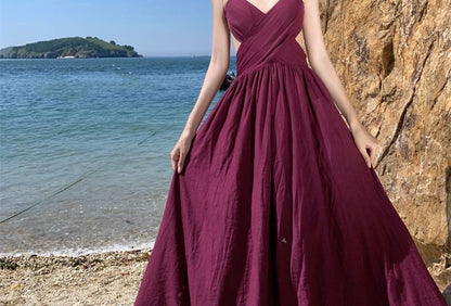 Spaghetti Strap Cutout Plain Maxi A-Line Dress