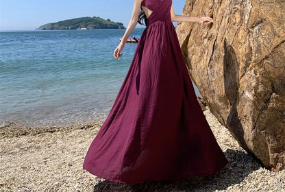 Spaghetti Strap Cutout Plain Maxi A-Line Dress