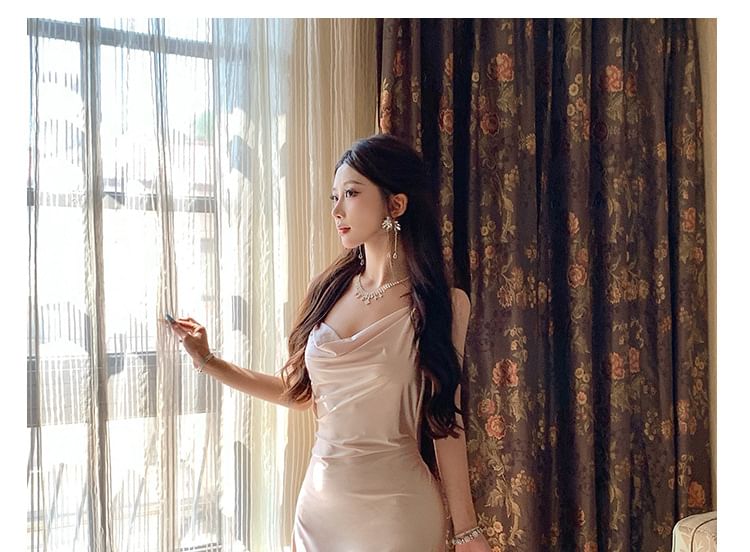 Sleeveless Asymmetrical Plain Maxi Sheath Dress
