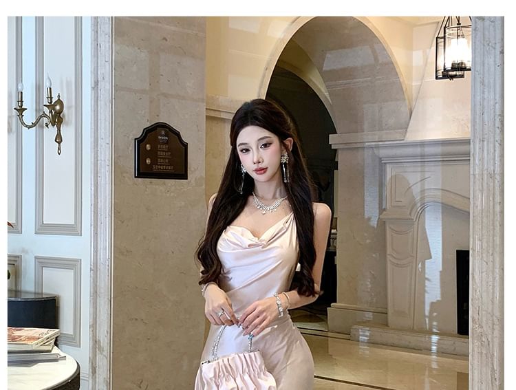 Sleeveless Asymmetrical Plain Maxi Sheath Dress
