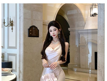Sleeveless Asymmetrical Plain Maxi Sheath Dress