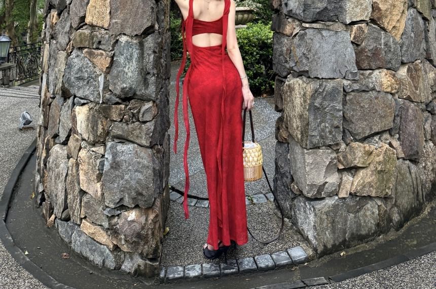 Sleeveless V-Neck Plain Maxi Sheath Dress