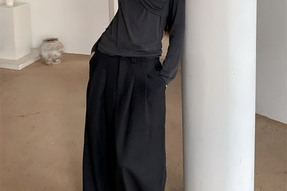 Ruched V-Neck Two-Tone Long-Sleeve T-Shirt