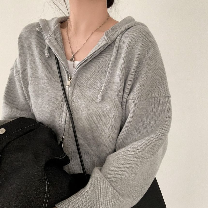 High Neck Plain Zip-Up Crop Cardigan