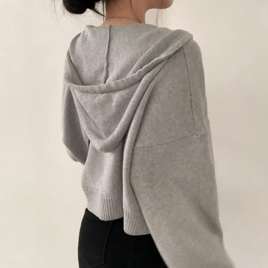 High Neck Plain Zip-Up Crop Cardigan