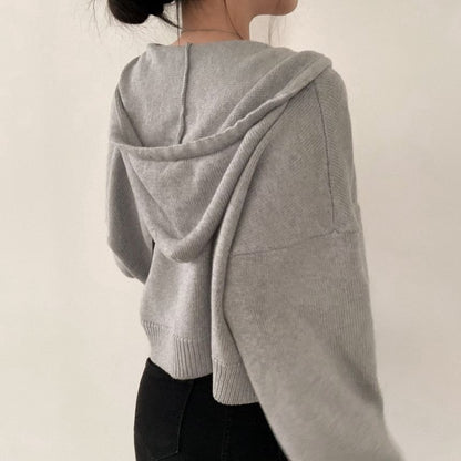 High Neck Plain Zip-Up Crop Cardigan