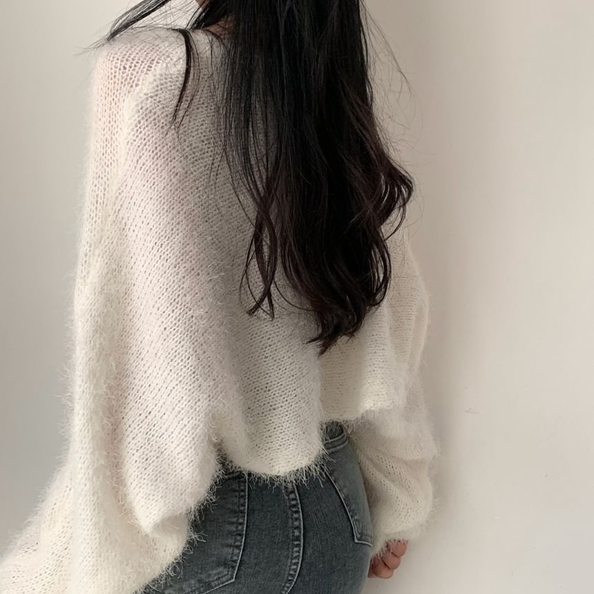 Faux Fur Open Front Plain Crop Cardigan