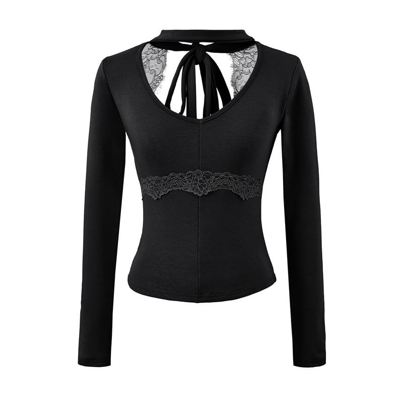 Open Back Halter Crop Top with Lace Panel