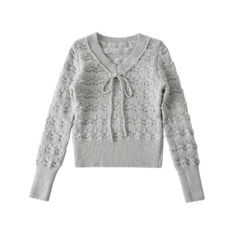 Perforated Crop Knit Top with V-Neck