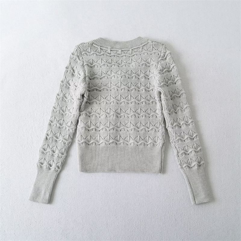 Perforated Crop Knit Top with V-Neck