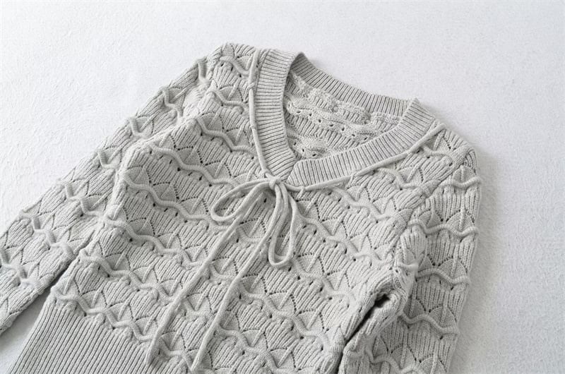Perforated Crop Knit Top with V-Neck