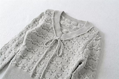 Perforated Crop Knit Top with V-Neck