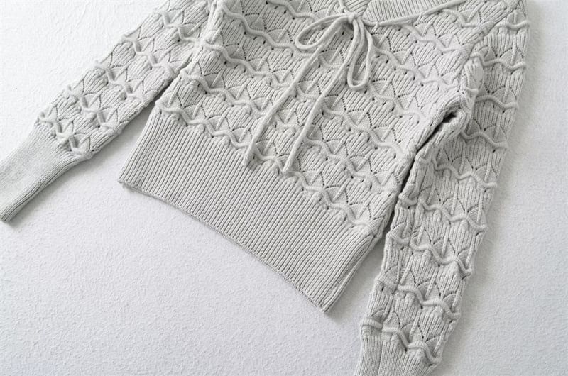 Perforated Crop Knit Top with V-Neck