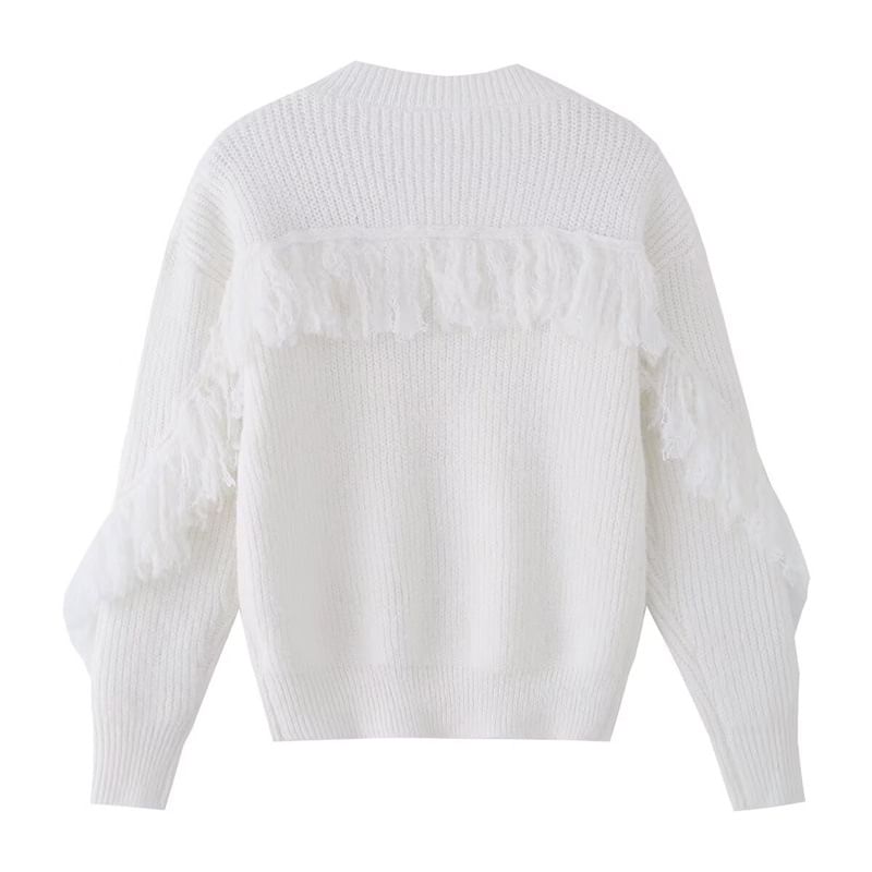 Fringed V-Neck Sweater