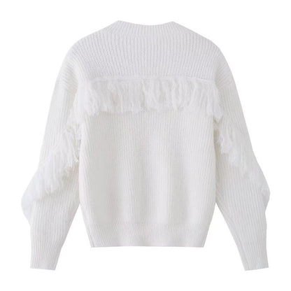 Fringed V-Neck Sweater