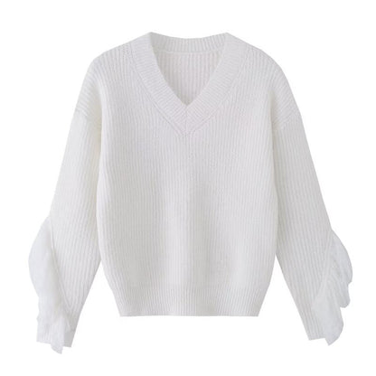Fringed V-Neck Sweater