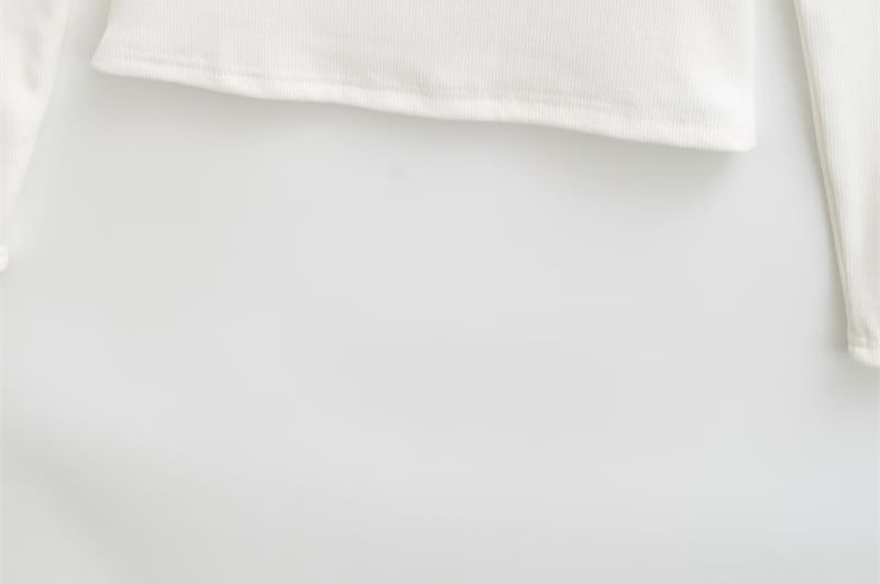 Frill Trim Lace Panel Crop T-Shirt with Scoop Neck