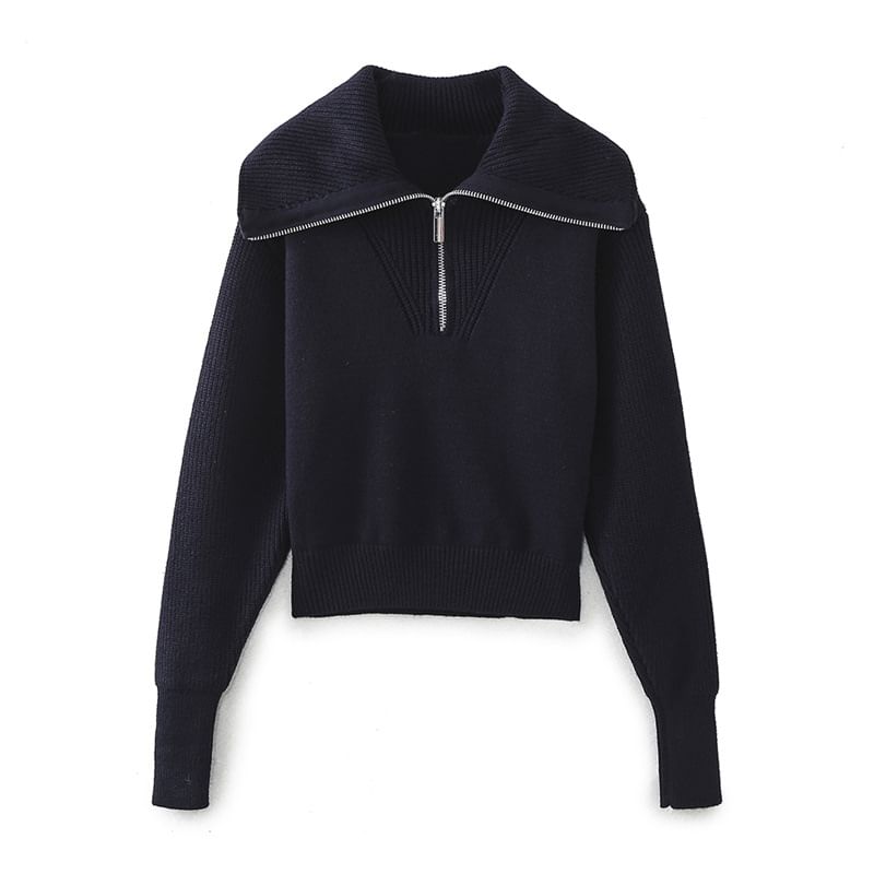 Half-Zip Stand Collar Crop Sweater