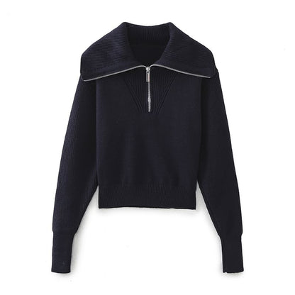 Half-Zip Stand Collar Crop Sweater