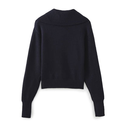 Half-Zip Stand Collar Crop Sweater
