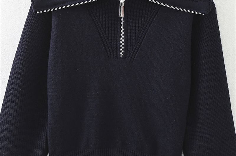 Half-Zip Stand Collar Crop Sweater
