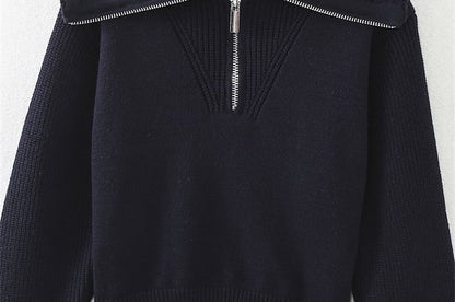 Half-Zip Stand Collar Crop Sweater