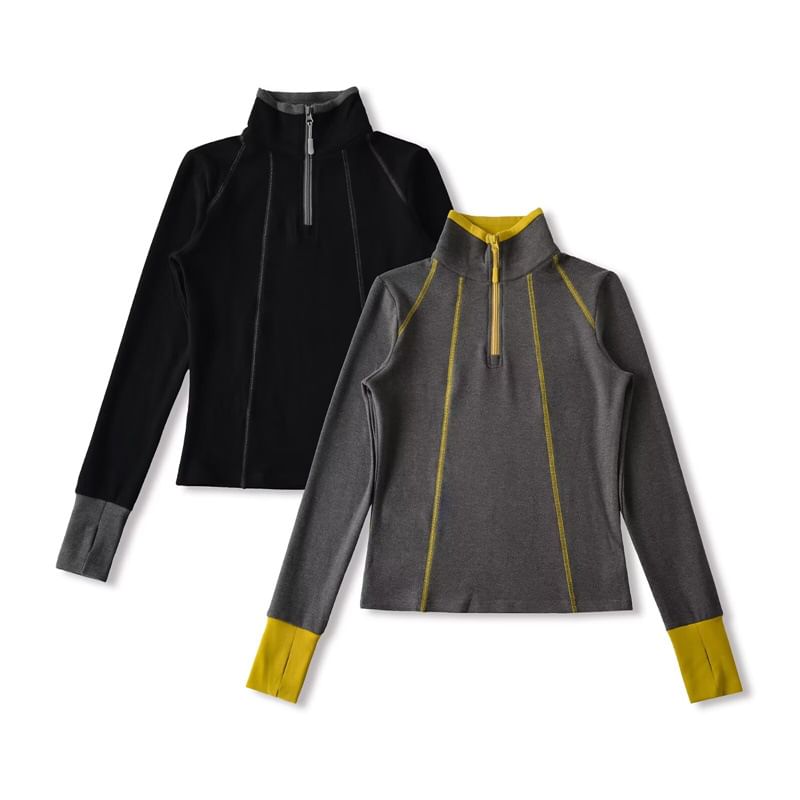 Contrast Trim Half-Zip Stand Collar Sweatshirt