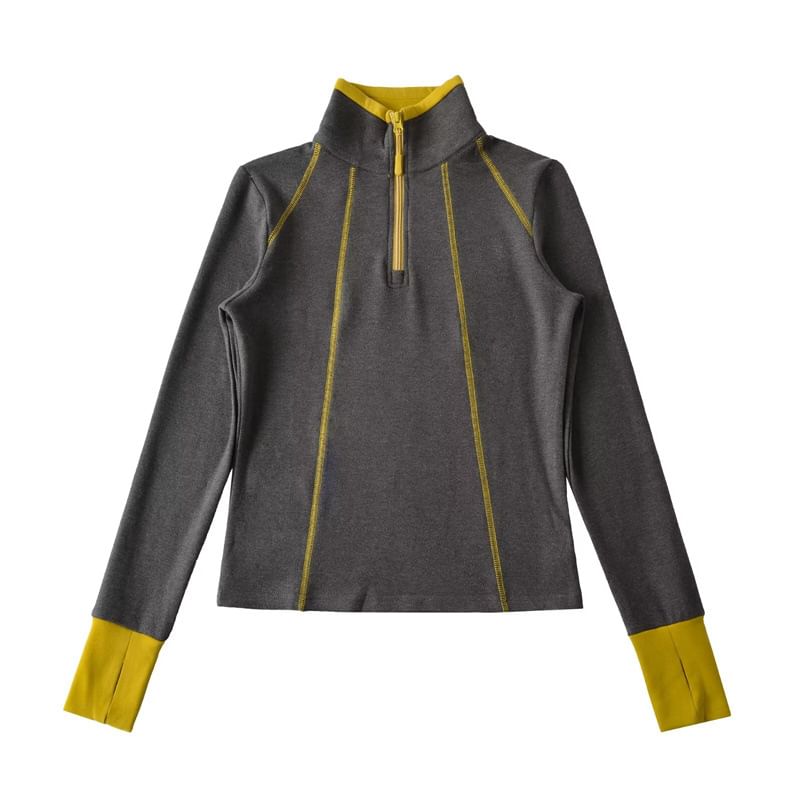 Contrast Trim Half-Zip Stand Collar Sweatshirt