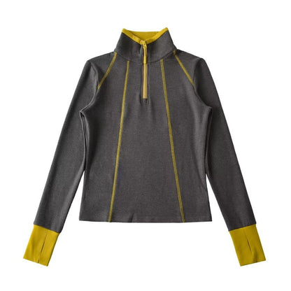 Contrast Trim Half-Zip Stand Collar Sweatshirt