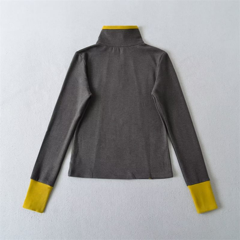 Contrast Trim Half-Zip Stand Collar Sweatshirt