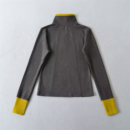 Contrast Trim Half-Zip Stand Collar Sweatshirt
