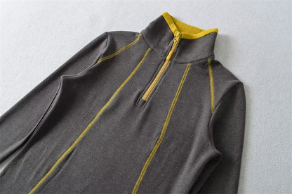 Contrast Trim Half-Zip Stand Collar Sweatshirt