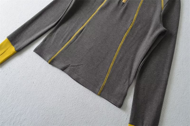 Contrast Trim Half-Zip Stand Collar Sweatshirt