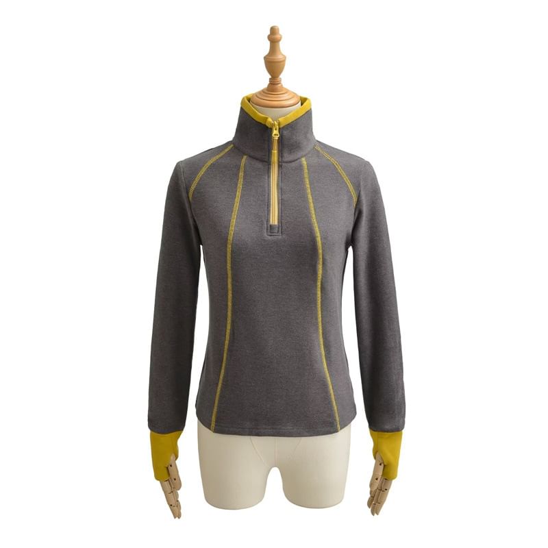 Contrast Trim Half-Zip Stand Collar Sweatshirt