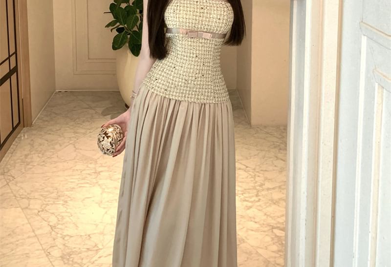 Strapless Cutout Plaid Maxi A-Line Dress