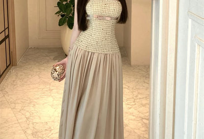 Strapless Cutout Plaid Maxi A-Line Dress