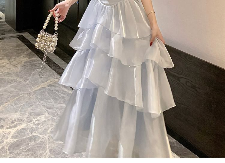 Spaghetti Strap V-Neck Maxi Tiered Dress