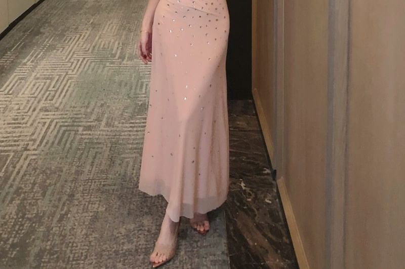 Sleeveless Scoop Neck Sequin Maxi A-Line Dress