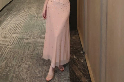 Sleeveless Scoop Neck Sequin Maxi A-Line Dress