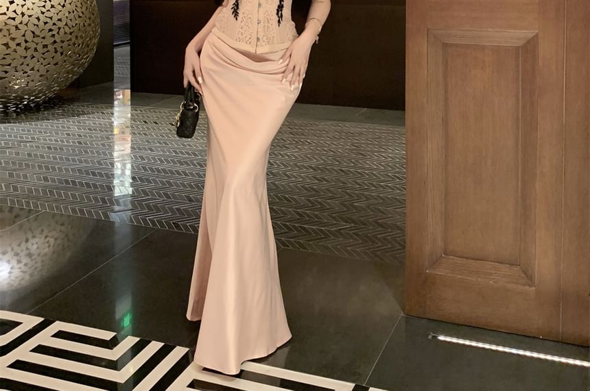 Corset Top with Lace Trim and Maxi Skirt Set